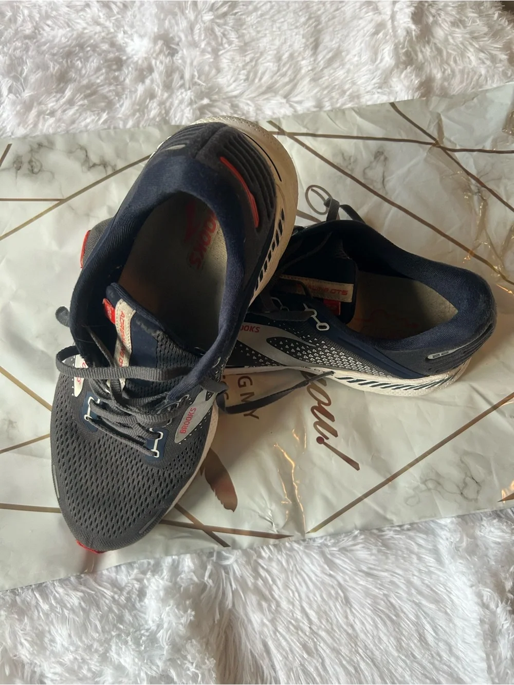 Brooks Men's Navy and Gray Running Sneaker with Red Accents